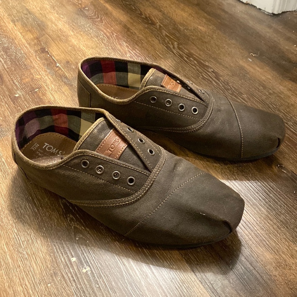 Tom’s Brown Waxed Twill Low Tops, Size 12